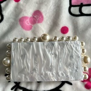 White Acrylic Evening Clutch Bag for Women Marble Purse Handbag